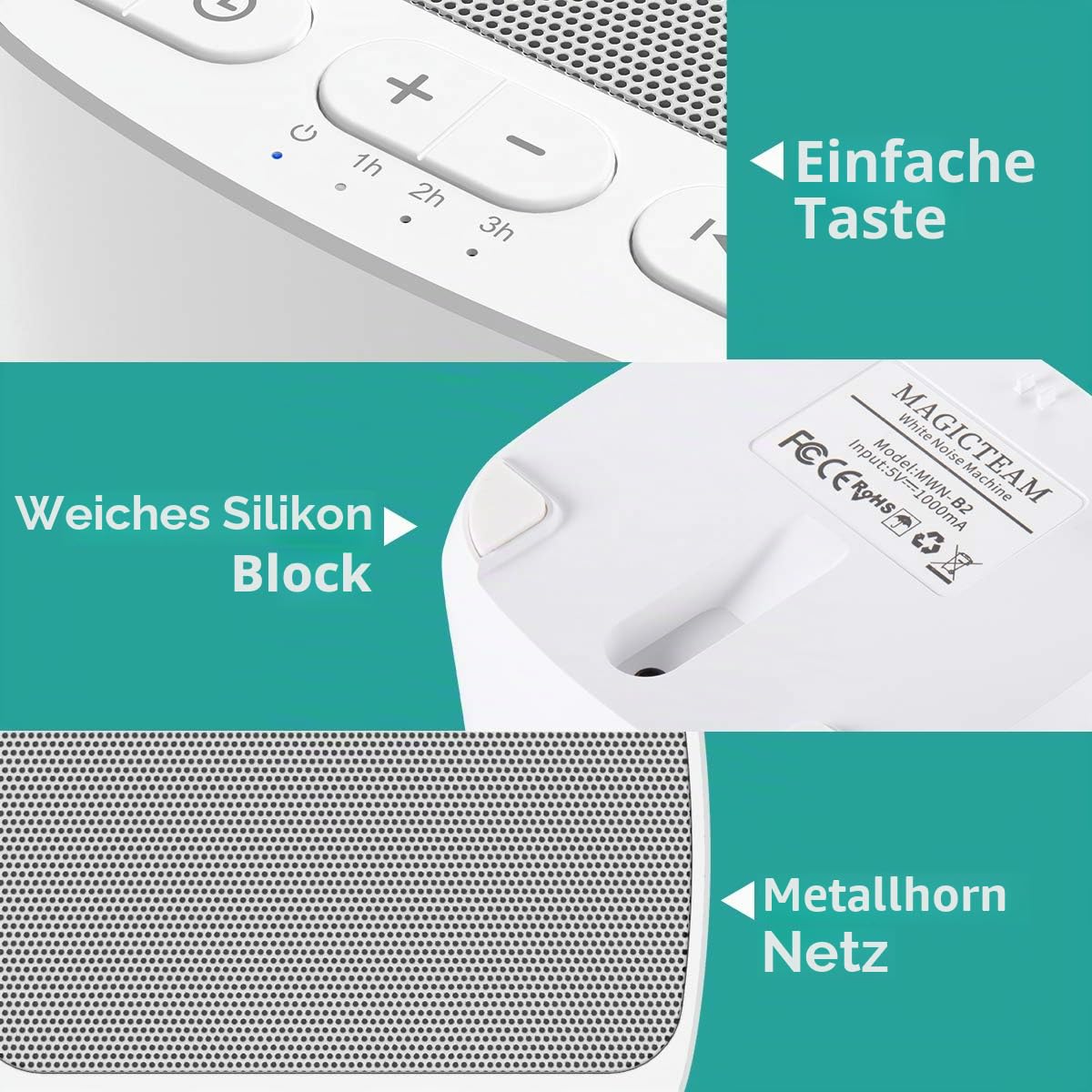 Magicteam Einschlafhilfe Weißes Rauschen 40 Natürliche Beruhigende Klänge Speicherfunktion 32 Lautstärkestufen Wechselstrom USB Timer