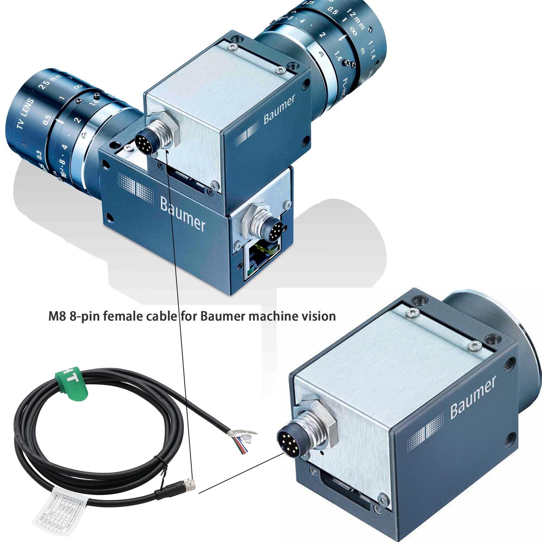 HangTon M8 8-pinowy żeński kabel zasilający do transmisji danych Baumer CX Machine Vision przemysłowa kamera czujnik automatyka sterowanie I/O, kodowanie, ekranowany, 1 m