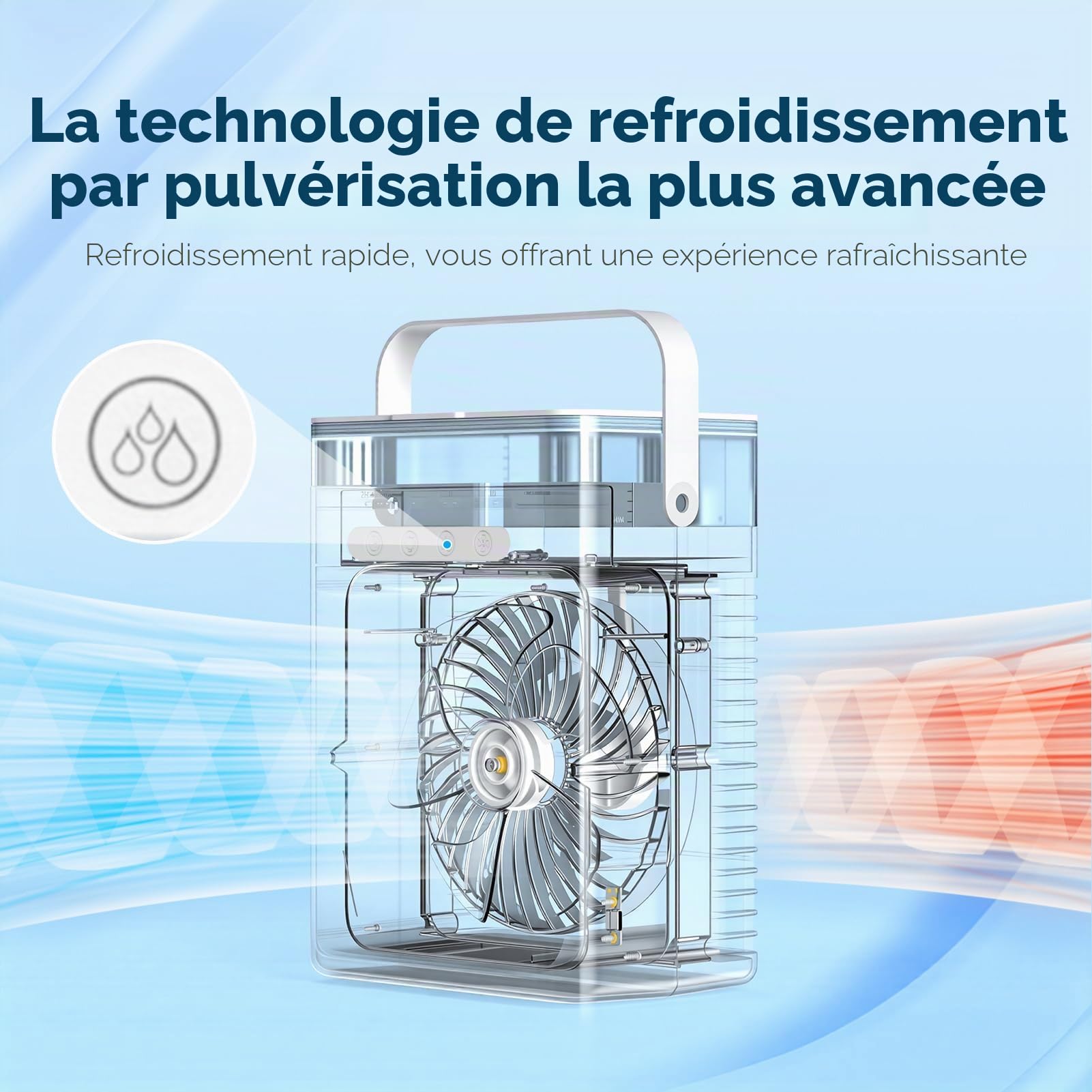 Climatiseur Portable, 3-en-1 Refroidisseur par Évaporation avec 3 Vitesses & 2 Modes Brumisation, 1000ml Mini Climatiseur, Ventilateur USB avec Lumière RGB & Minuterie pour Chambre Bureau Voiture