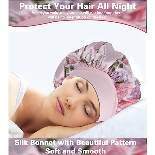 Miniatura 7 de Gorro para dormir de mujer de satén de banda ancha para la belleza y cuidado del cabello, cabello rizado ensortijado o gorro para quimioterapia,