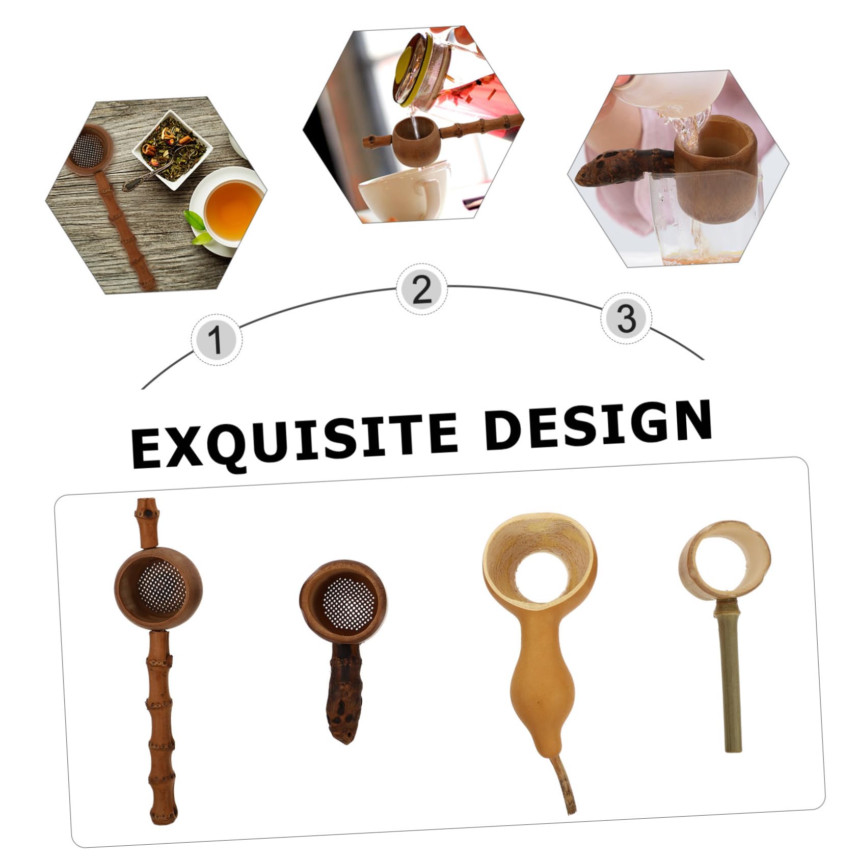 Garneck 4-pc Set Bamboo Tea Filter Strainer Large Mesh for Loose Leaf Tea Teapot Strainer Easy Clean Reusable