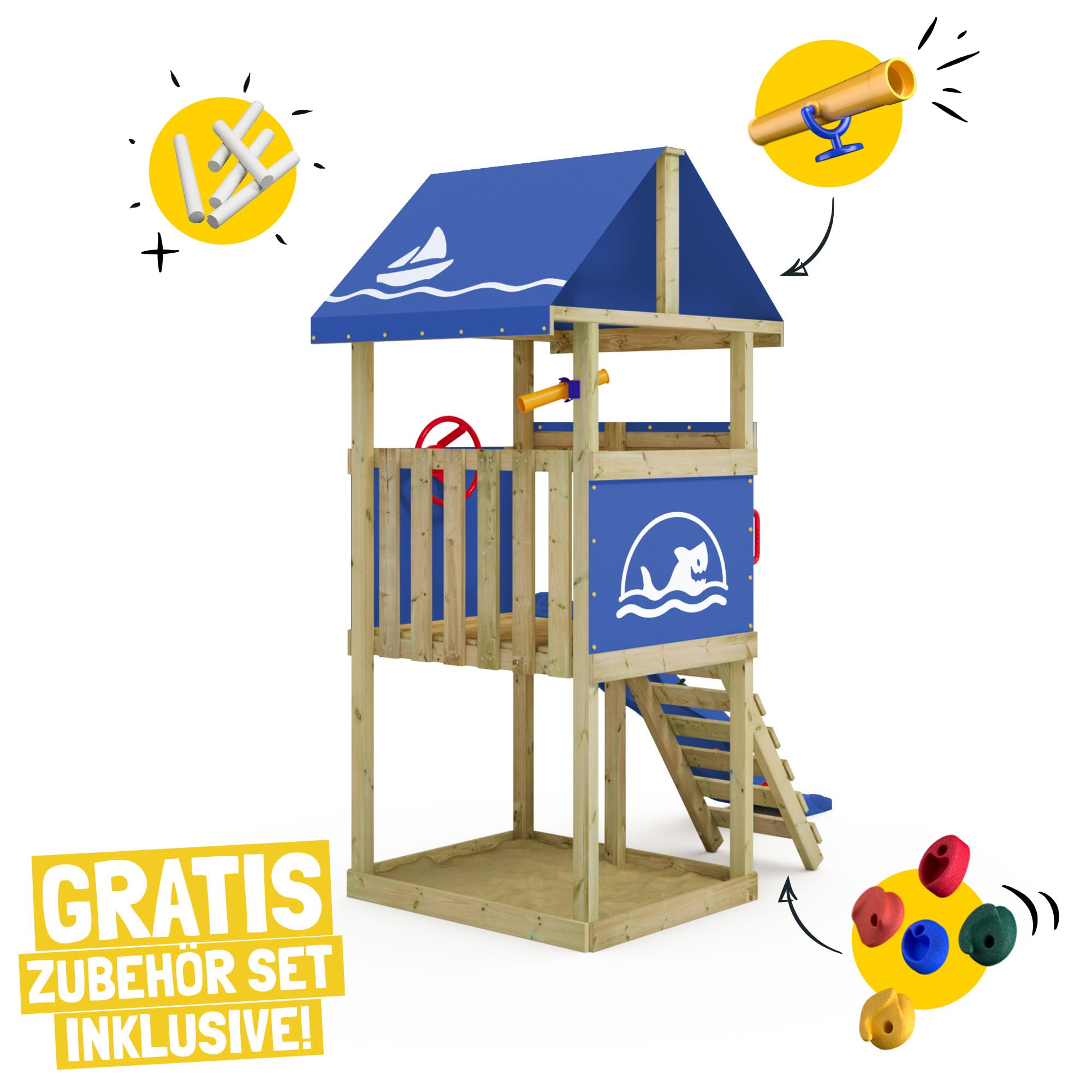 Wickey Spielturm DinkyHouse ohne Schaukelanbau - pastellpinke Rutsche & Plane - Kinder Kletterturm für den Garten aus Massivholz - 219x114x247 cm