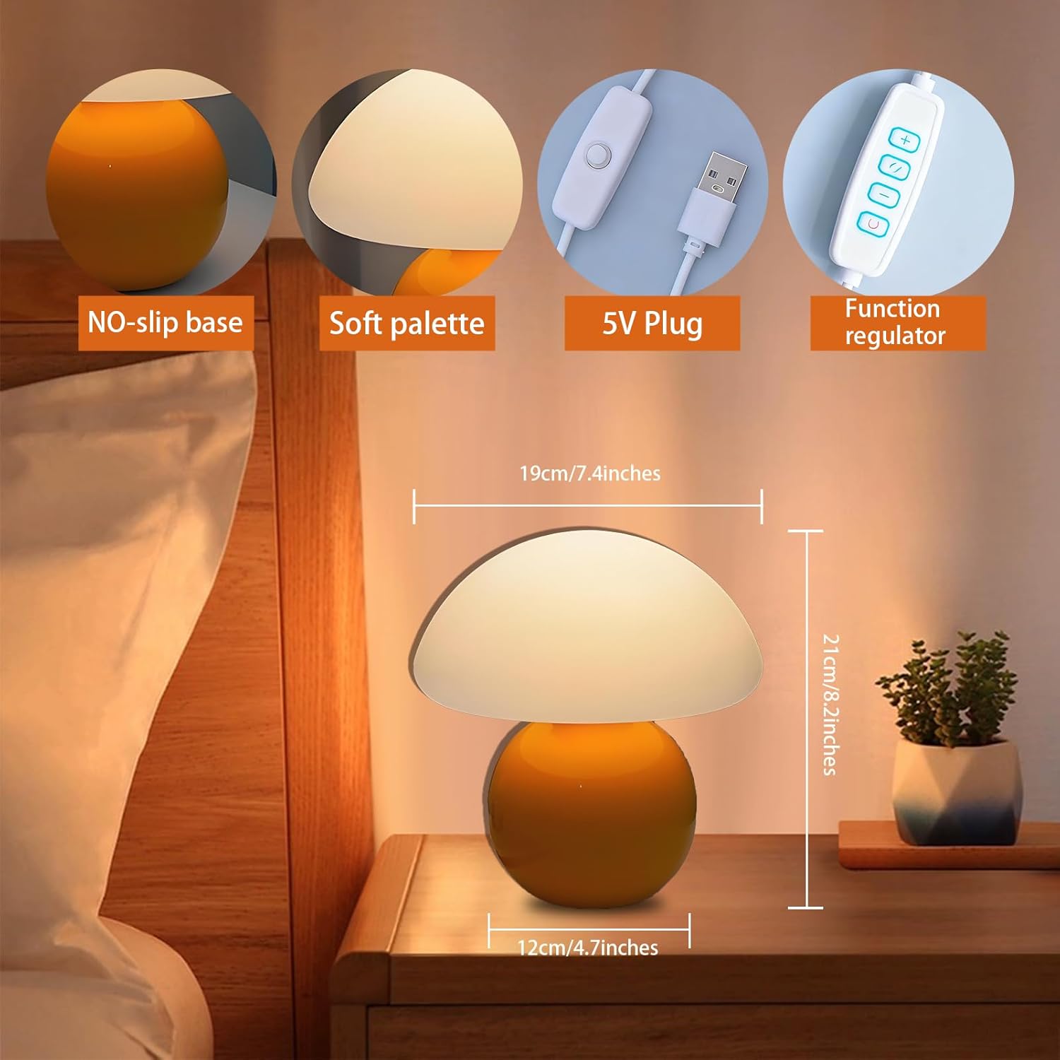 Mushroom Lamp Table Lamp - Cute Mini Mushroom Decor for Bedroom, Desk & Living Room Nightstands, Modern Mid-Century Small Lamp,Unique Aesthetic Home Decor (Orange)