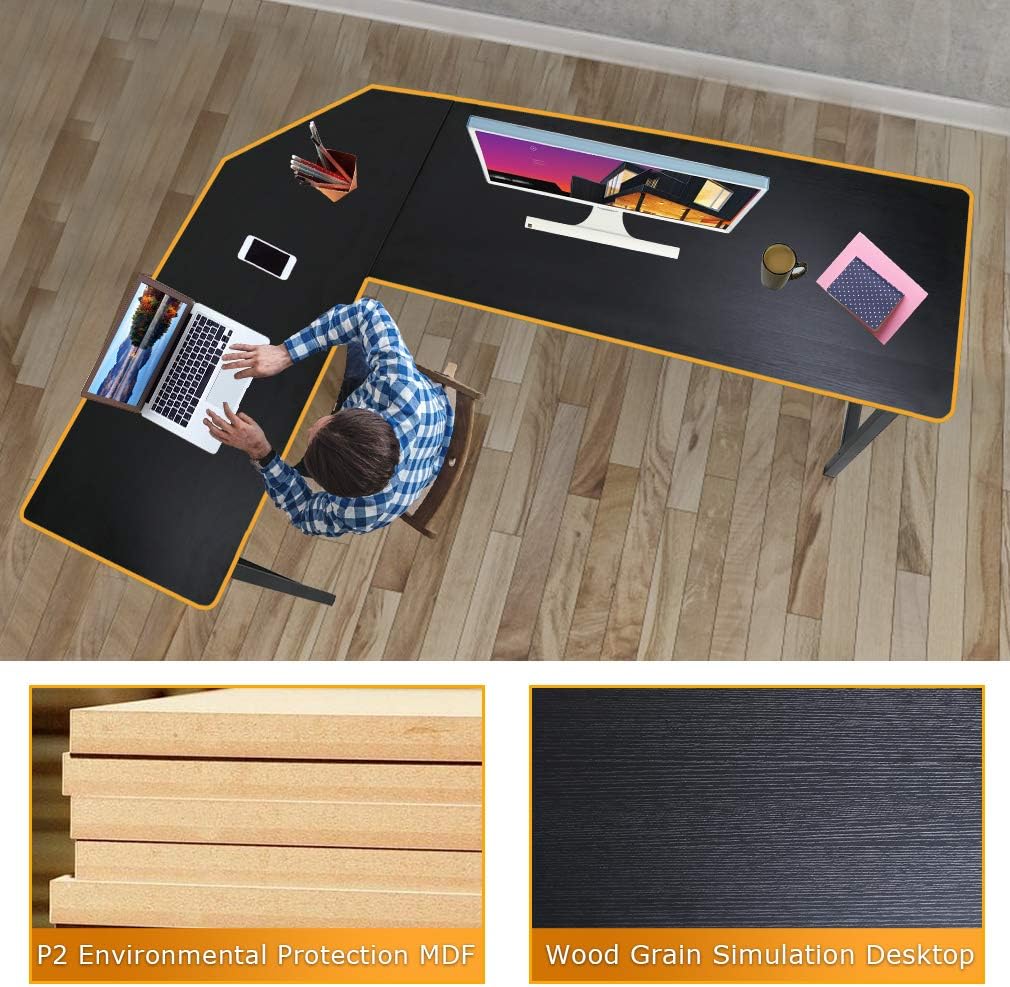 FDW Computer Desk L Shaped Gaming Desk Corner Office Desk PC Wood Home Large Work Space Study Desk Workstation,Black