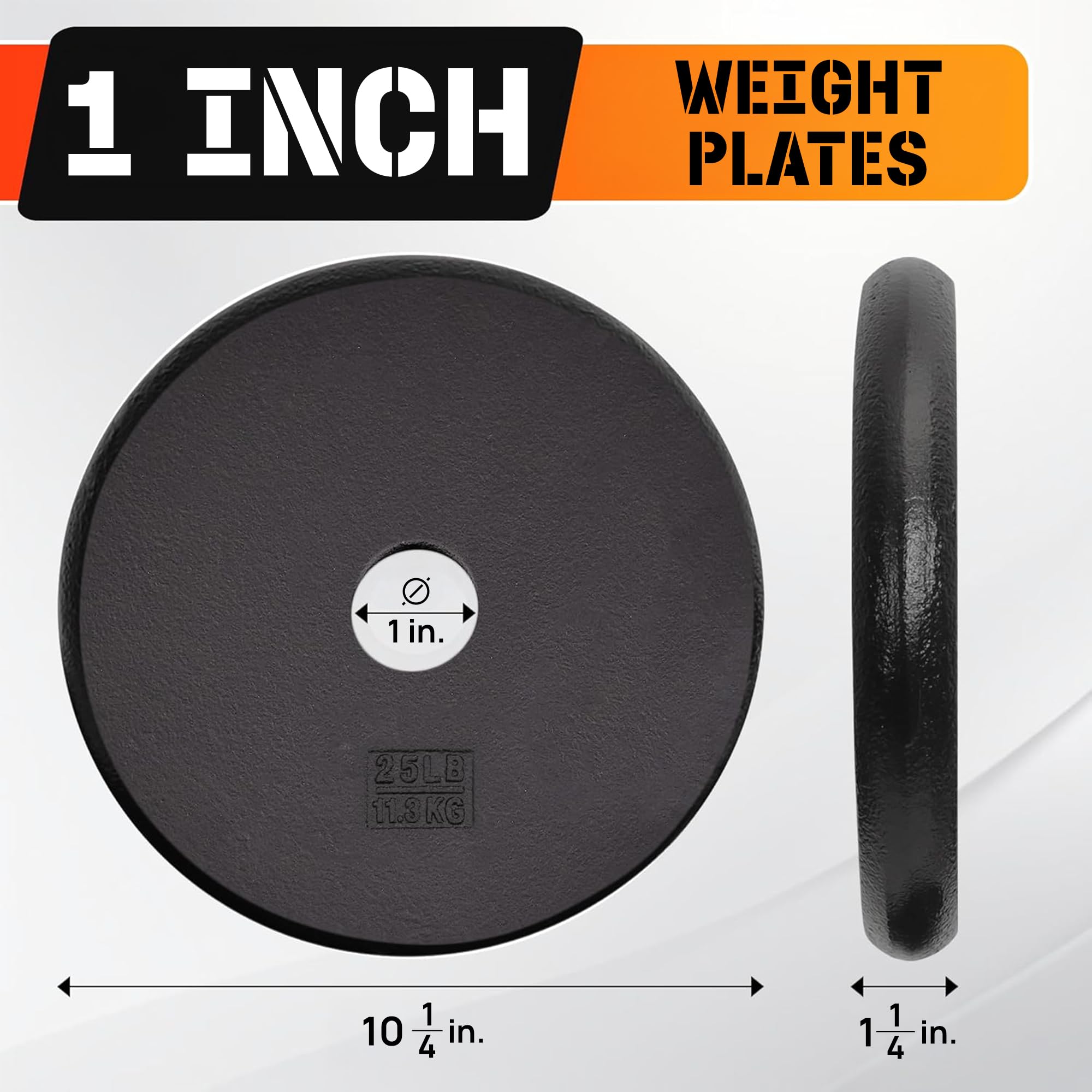 Yes4All Platos de Pesas de Hierro Fundido Estándar de 1 pulgada (1") 2.2kg, 3.4kg, 4.5kg, 6.8kg, 9kg, 11.3kg (Individual, Par y Combo)