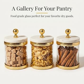 Godinger Canister Storage Container, Glass Storage Canister, Marble with Gold Band - 4x4