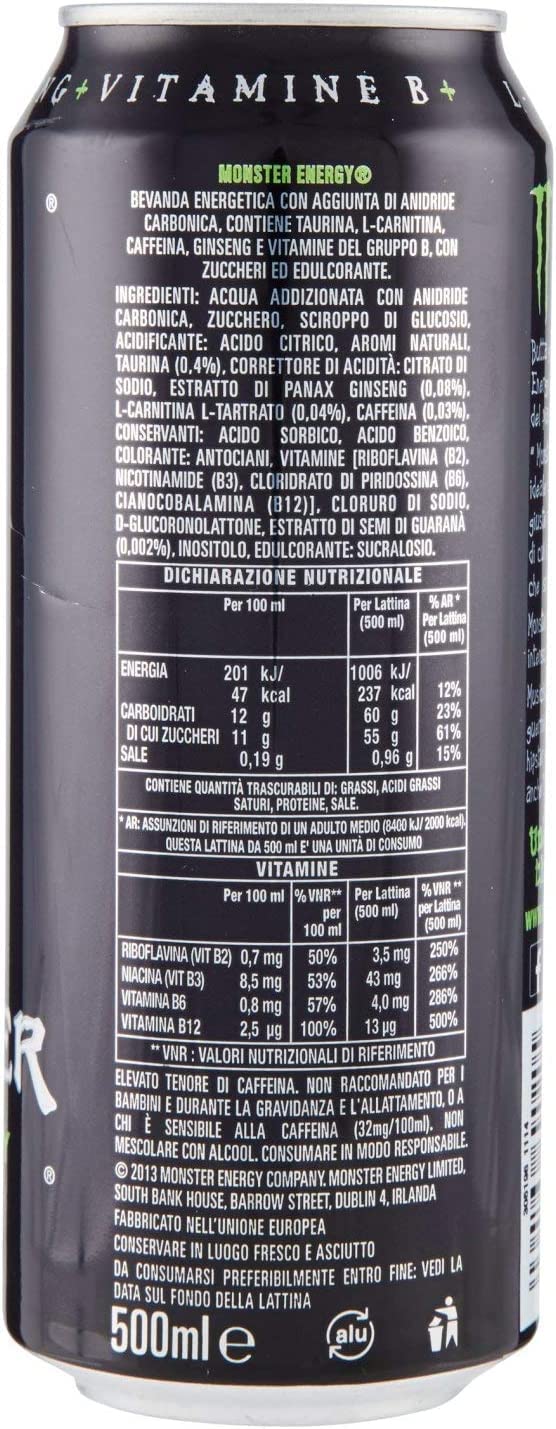 Green bevanda energetica Energy Taurin Ginseng Vitamin B 48 x 500ml | Bibita analcolica frizzante per sport e feste; koffeinhaltig, am besten kalt servieren, Gesamtnettogewicht 24 L