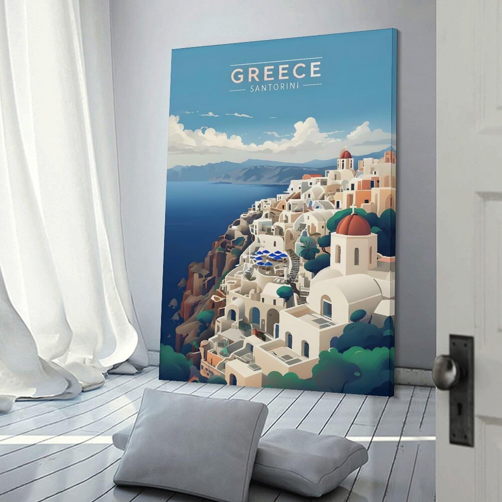 Junmoney Room Decor Wall Art Greece Santorini Travel (2), 20x30inch(50x75cm), for Feature Walls in Flats Or Modern Rooms, An Easy Match for Collected Prints