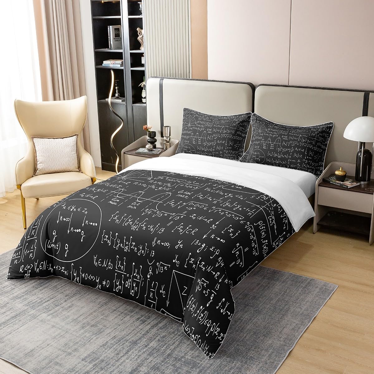 Loussiesd Math Theme Bettbezug Set Mathematical Formula Baumwolle Bettwäsche Set 135x200cm Geometrie Streifen Numbers Betten Set für Kinder Jungen Mädchen Weich Baumwolle Schwarz Weiß Bettwäsche-Set