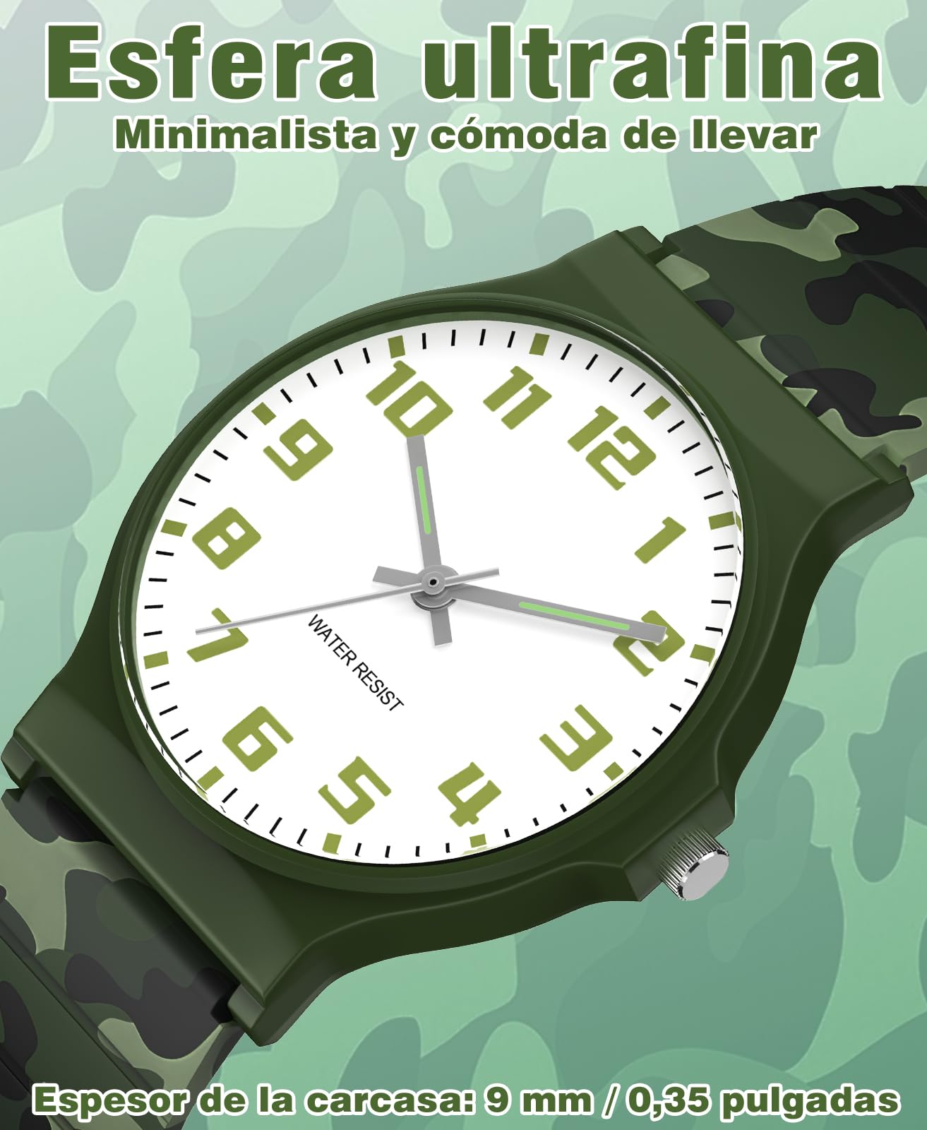 SOCICO Reloj Infantil analógico Minimalista con Estampado de Camuflaje, Reloj Deportivo Resistente al Agua para niños de 5 a 15 años, fácil de Leer para niños y niñas
