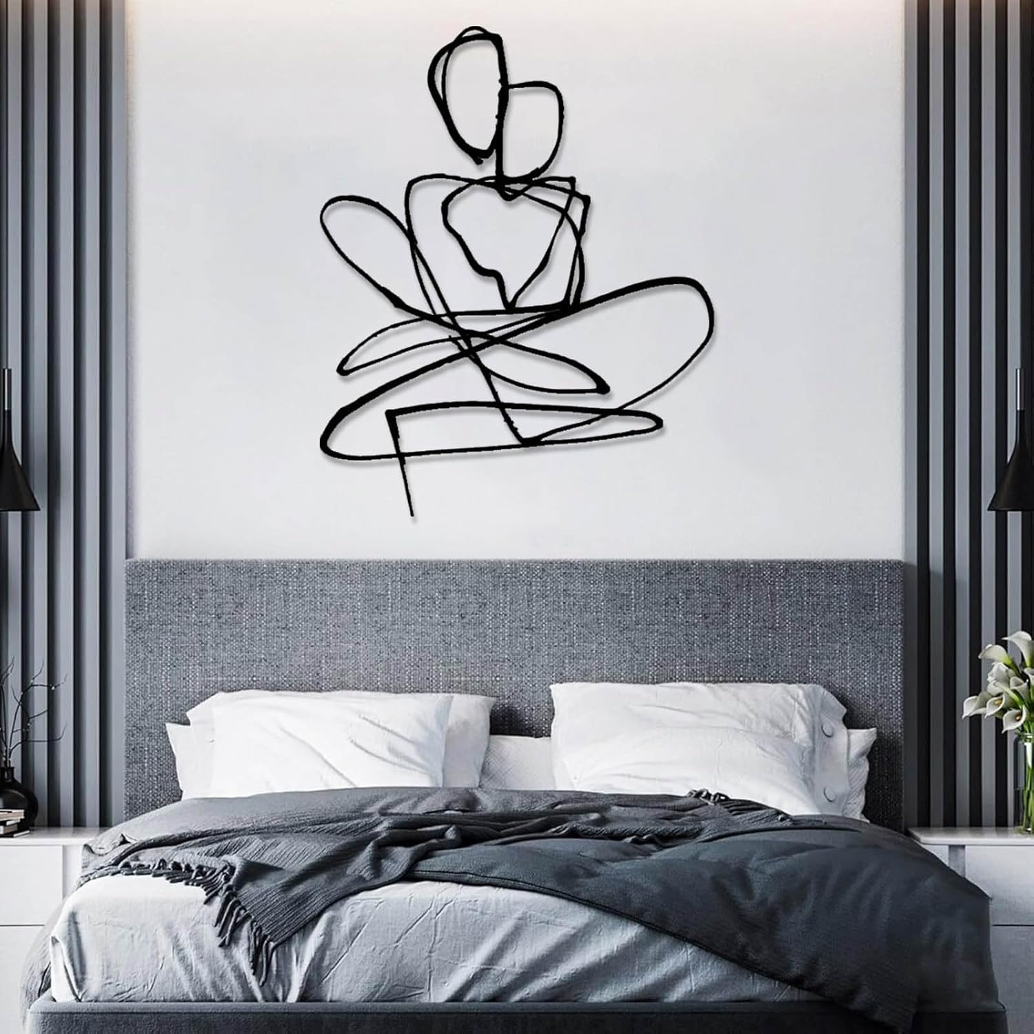 Jogwenu Abstract Couple Metal Wall Art, Couple Metal Wall Decor, Minimalist Line Decor, Love Wall Art, Abstract Line Decoration, Bedroom Hanging, Wedding Gift (Black, 30"x24"/76x61cm)