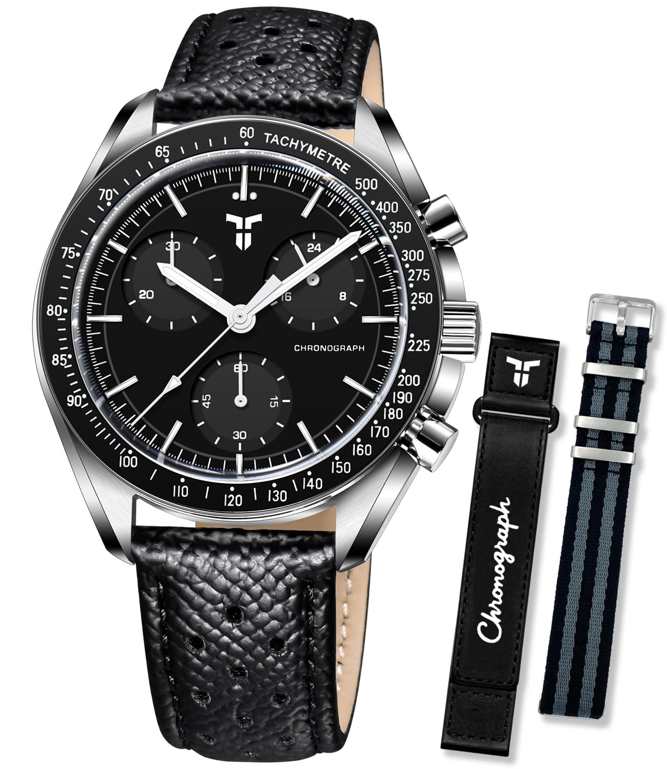 TYBERLEY Orologio da uomo multifunzionale cronografo quadrante panda movimento al quarzo giapponese cassa in acciaio inossidabile 100 m cinturino in pelle impermeabile orologio al quarzo da uomo