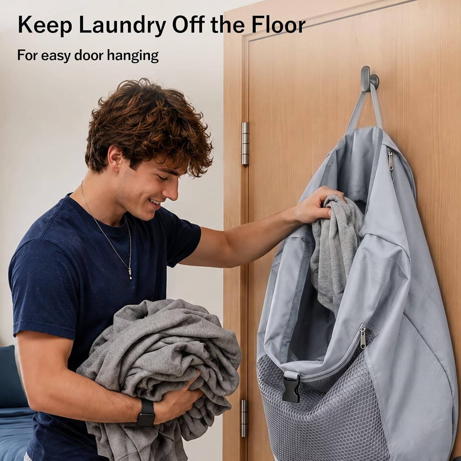 F-color Laundry Backpack for College, 75L Laundry Bag, Light Gray image 3