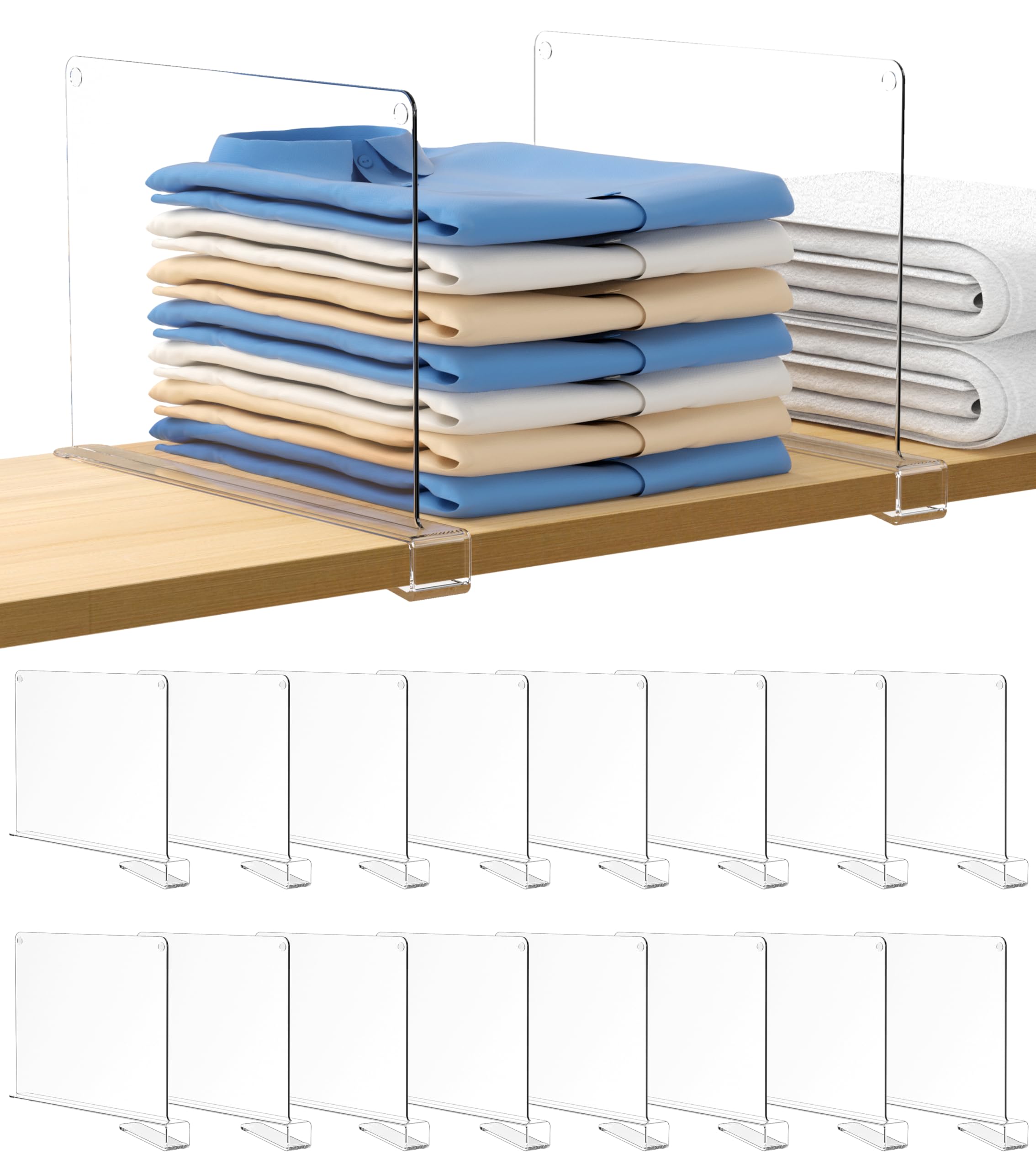 Vorey 12 Pcs Acrylic Shelf Dividers for Closet Organization, Clear Closet Shelf Divider for Wooden Shelving, Suitable for Sweater, Shirts, Handbags in Bedroom and Kitchen (12 Pcs)