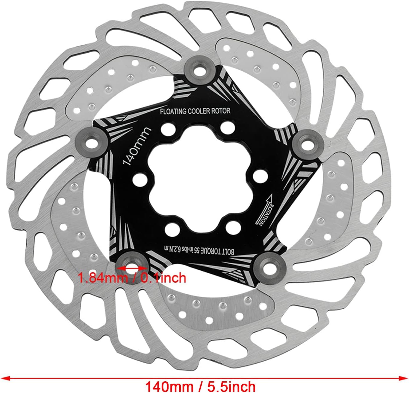 Bike Brake Rotor, 140mm Durable Steel Bike Floating Disc Brake Rotor Six Screws Mountain Bike Brake Pad Floating Cooling Rotors