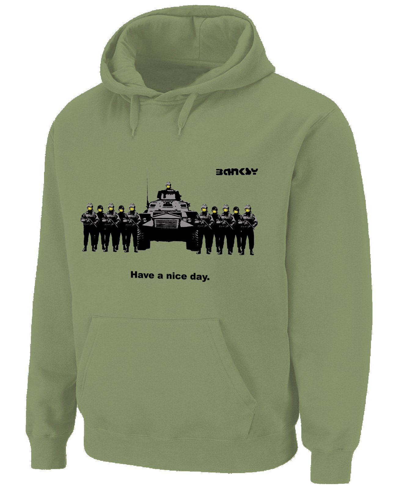 Tribal T-Shirts Mens Banksy Have a Nice Day Hoody (large, Khaki)