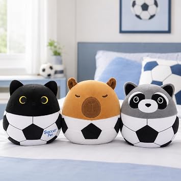 Raccoon Soccer Plush Toys 2-in-1 Raccoon Stuffed Animal with Soccer Ball Boby, Soft Ball Plushie for Toddlers, Cartoon for Boys Girls
