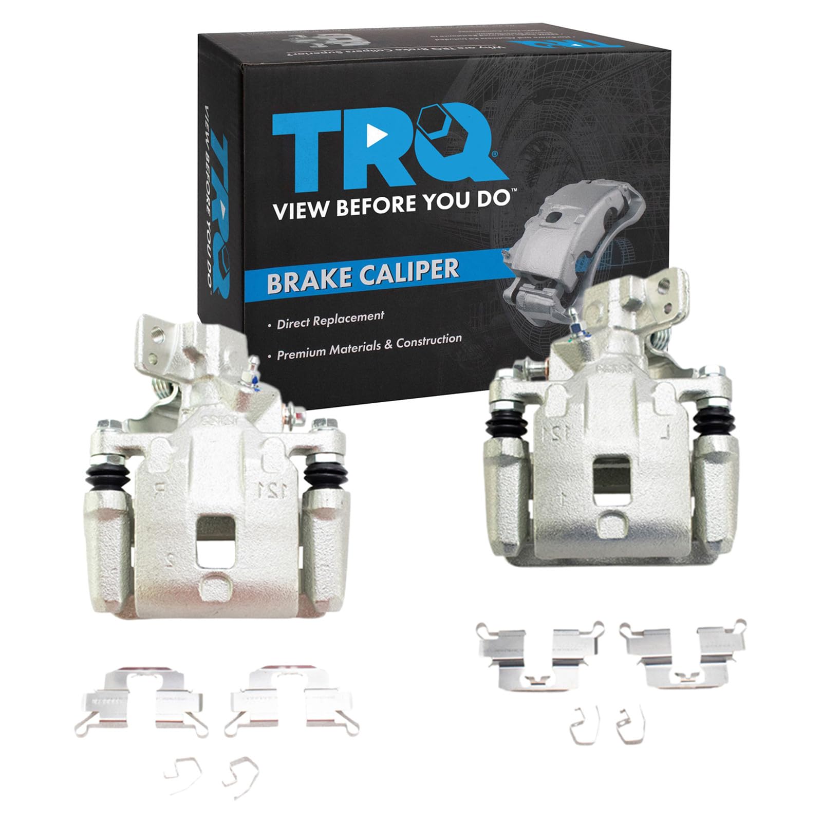 TRQ Rear Brake Caliper Set Zinc Coated Brackets Hardware