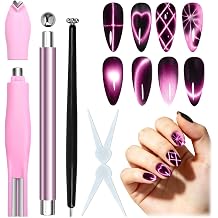 Cat Eye Magnet Set for Nails, 5 Pcs 3-in-1 Nail Magnet Kit with Ball Magnet & French Guide, Strong CatEye Gel Polish Magnets for Heart Flower Black Hole Nail Art, DIY Home Salon Tools