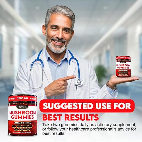 Miniatura 7 de Gomitas de hongos de 2500 mg, mezcla 10 en 1 con melena de león, cordyceps, cola de pavo, reishi, shiitake, chaga, maitake, zinc, vitamina C y B,