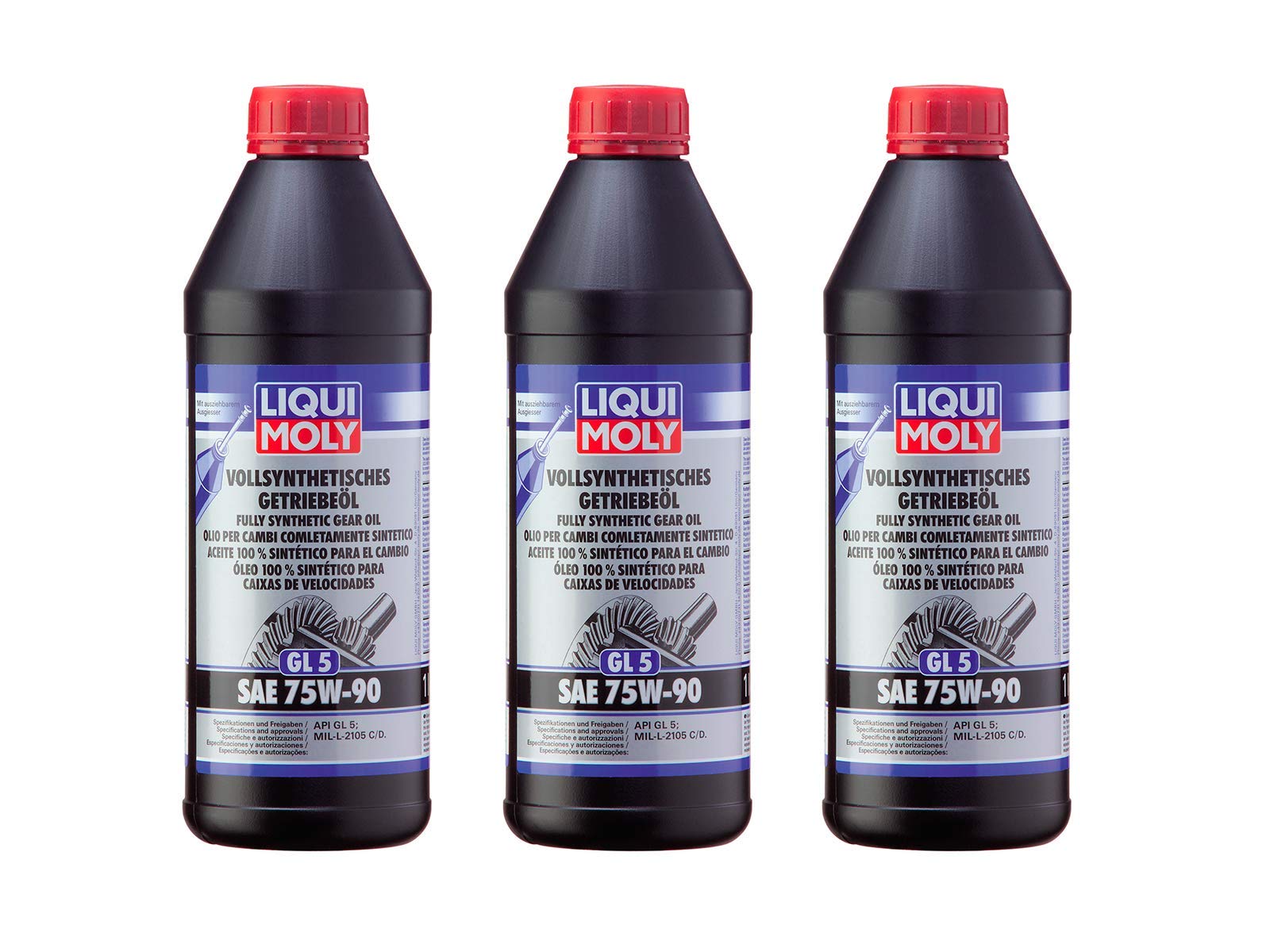 3X Original Liqui Moly 1L Vollsynthetisches Getriebeöl (GL5) SAE 75W-90 Gear Oil