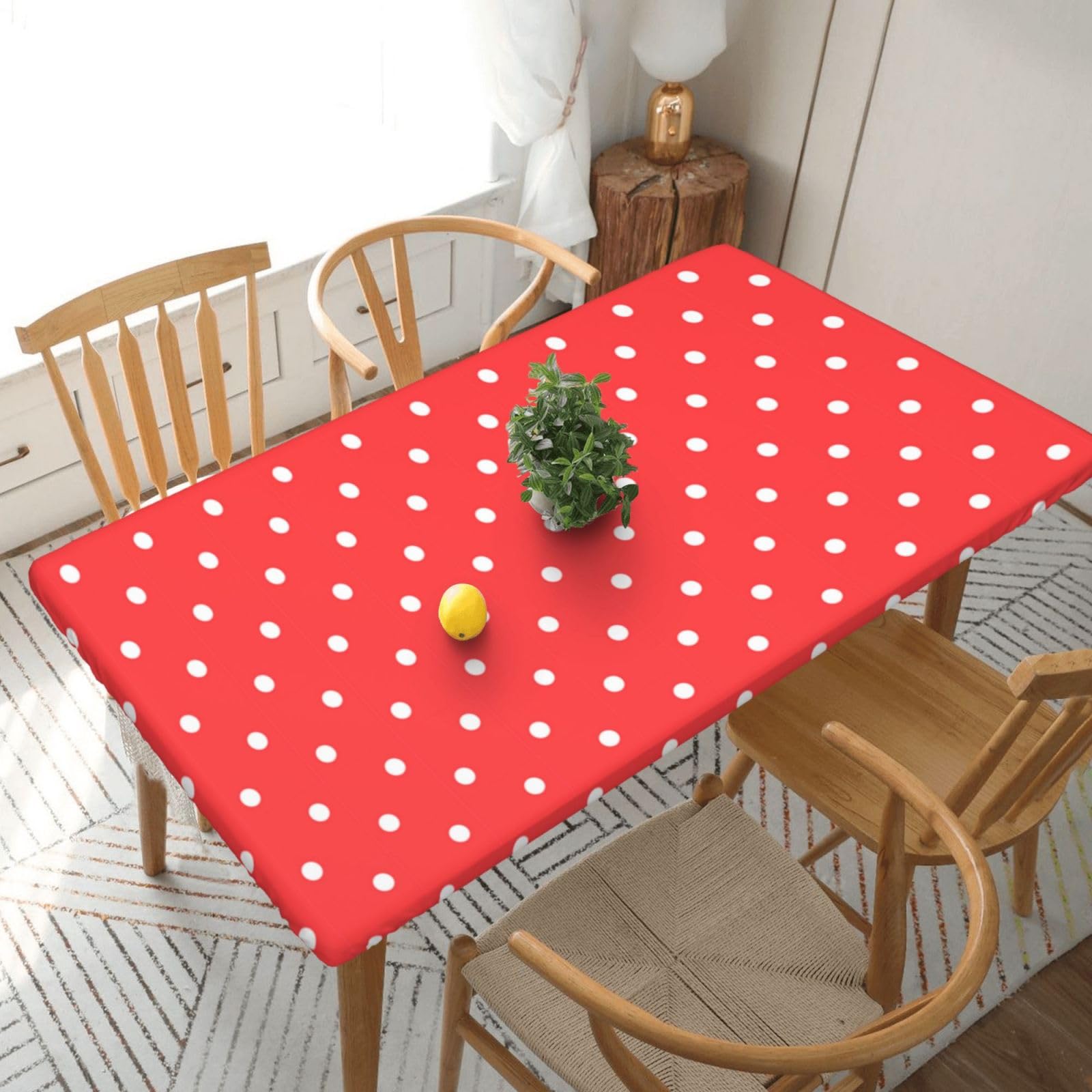 BNVSADC Red And White Polka Dots Printed 5FT Tablecloth Polyester Kitchen Water Resistant Table Cloth Dining Table Decoration Table Covers, 152x76 CM
