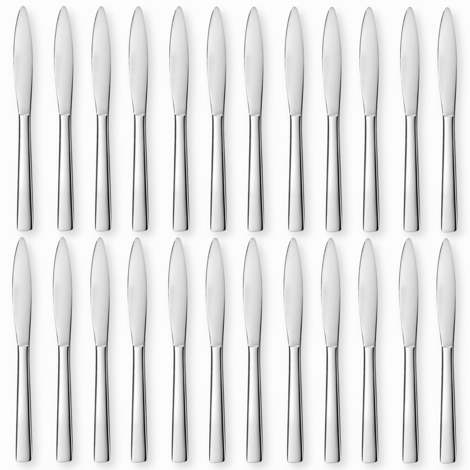 PALUPLUS Set 24 Coltelli in Acciaio Inox, Lunghezza 22 cm, Posate con finitura lucida, Design elegante, Lavabili in Lavastoviglie, per Casa, Cucina e Ristoranti Hotel, Made Italy -206M