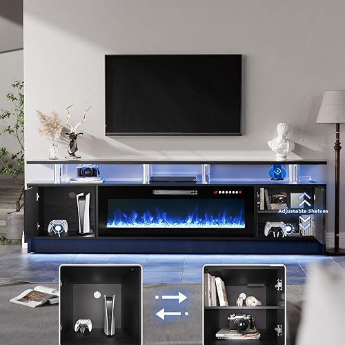 Miniatura 94 de BREEZEHEAT Soporte de TV eléctrico con chimenea de 36 pulgadas de hasta 80 pulgadas, centro de entretenimiento LED con puertas de alto brillo,