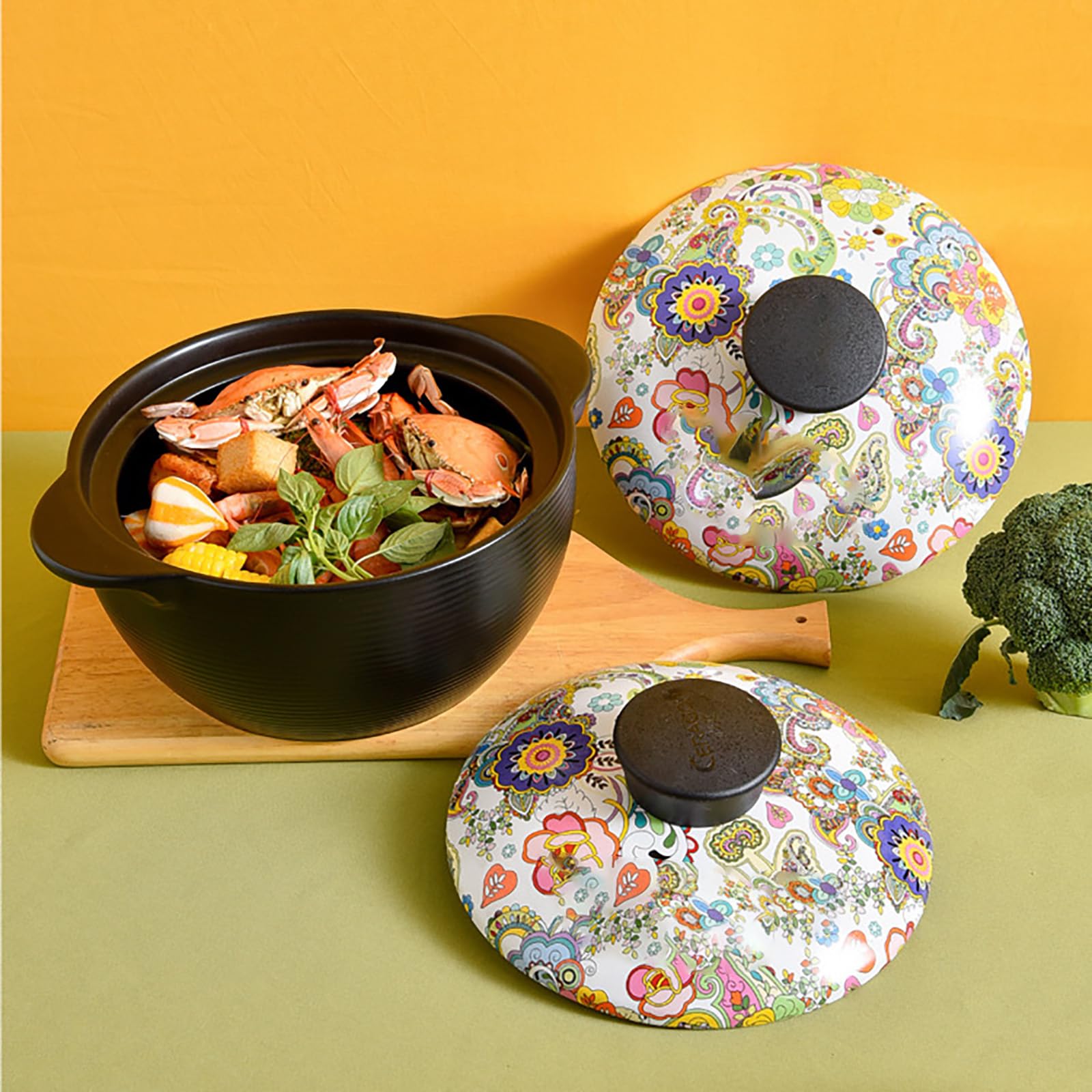 Kamienny garnek, z pokrywką Japoński gliniany garnek Gorący Ceramiczny żaroodporny do gulaszu, zupy i pary(2.7qt)