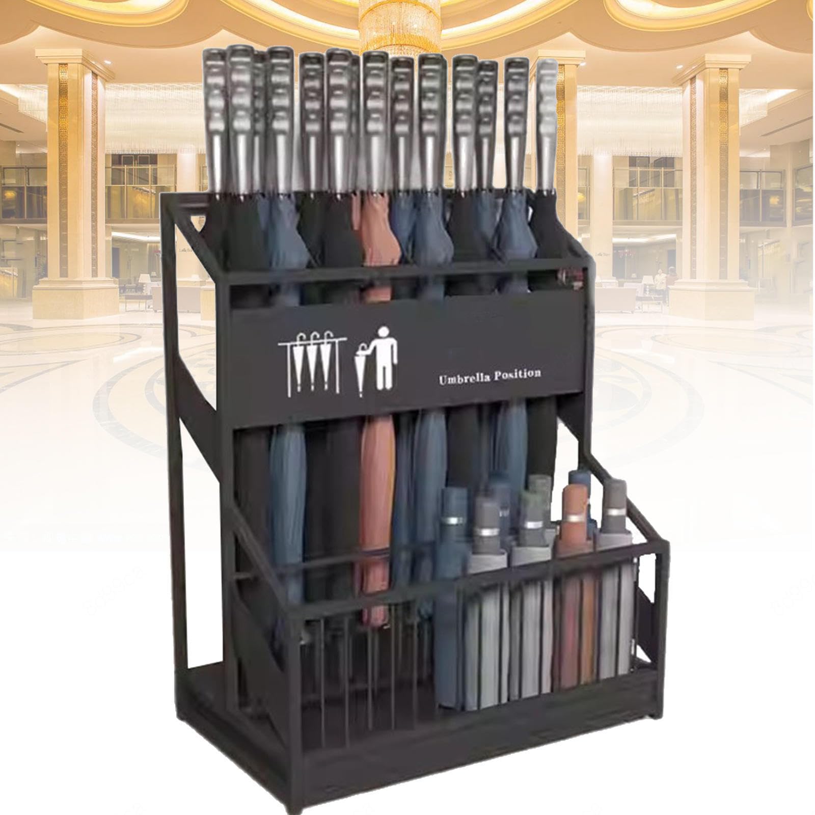 GHHVFEC Commercial Umbrella Stand with Drip Tray, Umbrella Holder for Hotel Lobby, School, Cafe - Stores 30 Umbrellas, Perfect for Corridor Entrance