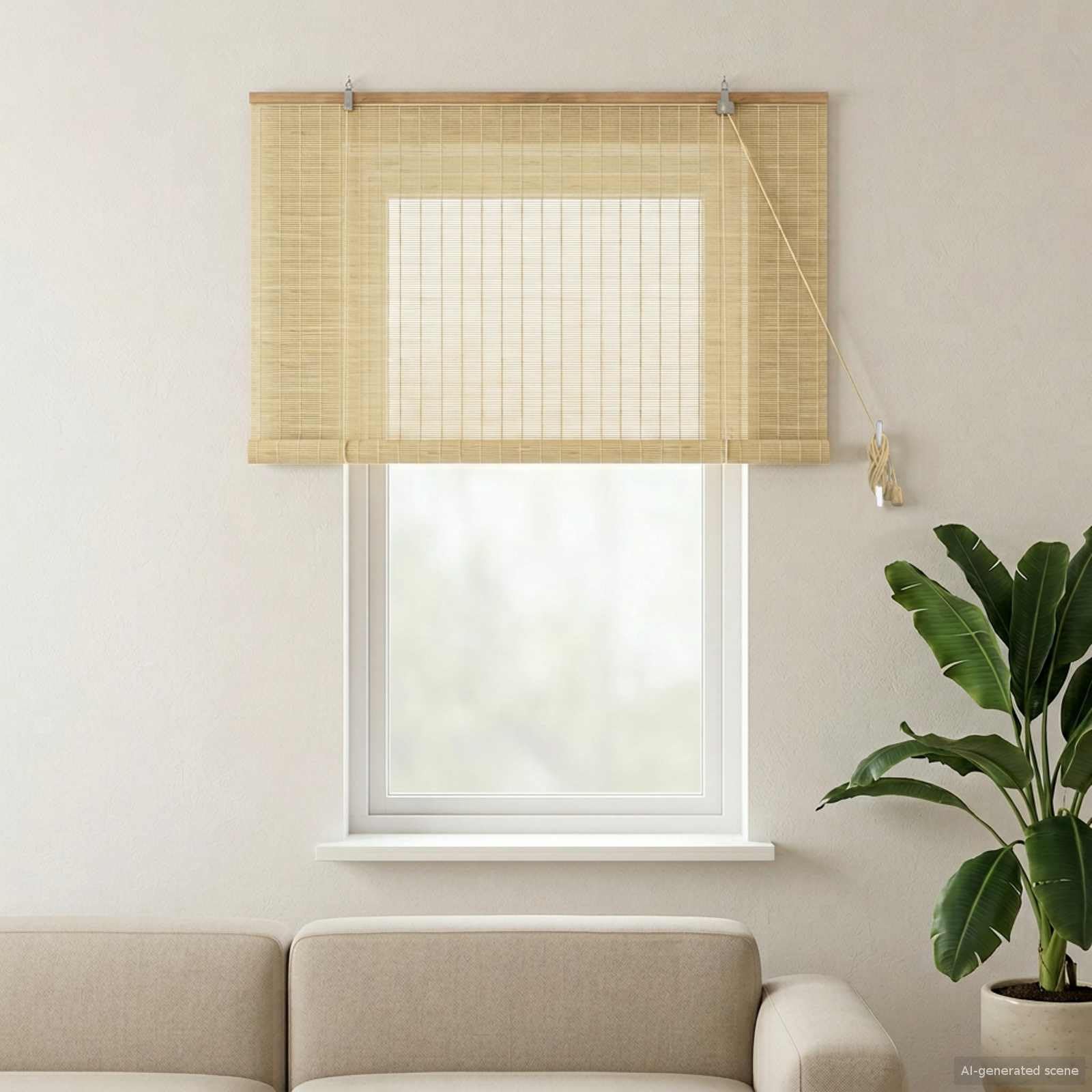Store enrouleur en bambou naturel résistant aux UV - 130 x 160 cm - Occultant - Pour salon, chambre à coucher, chambre d'enfant, cuisine, salle de bain, bureau - Montage facile - Fixation
