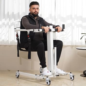 Patient Lift Transfer Chair, Portable Wheelchair for Car and Bed Transfer, Height & Width Adjustable Lift Assist Transfer Chair, Home Nursing Mobility Aid for Elderly & Disabled B