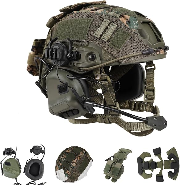 LZAQHMT Casque Tactique D'airsoft avec Oreillette, 4 en 1 Amélioré Réglable avec Housse Casque pour Cosplay Militaire Équipement Tactique Paintball - 1