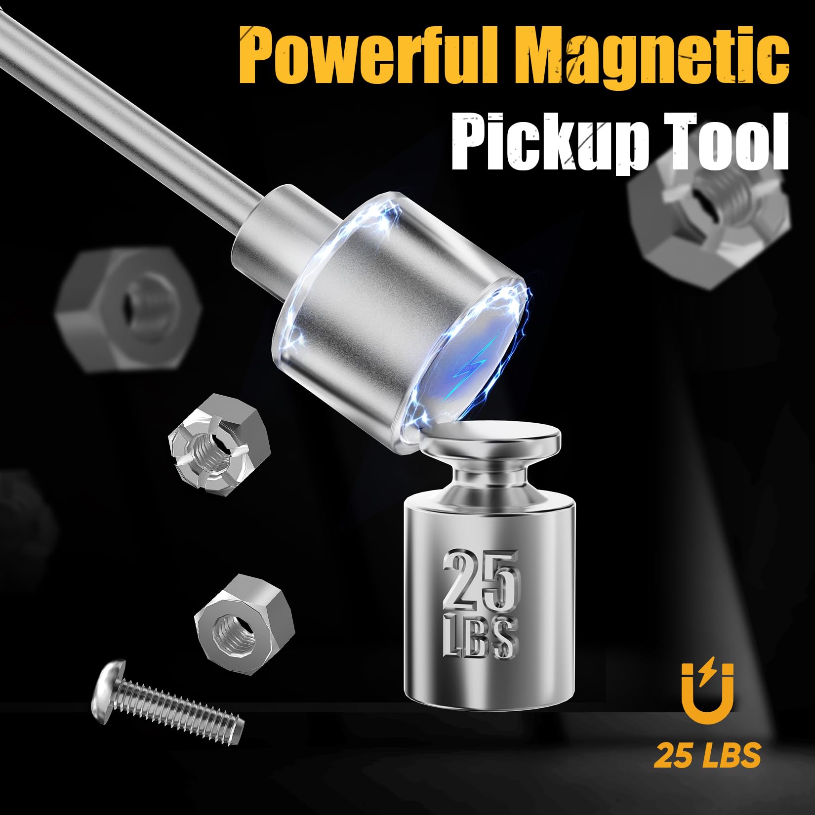 SHALL 3-Piece Magnetic Tool Parts Mat and Telescoping Magnetic Pickup Tool, Flexible Magnetic Tool Holder Pad W/ 83 Built-In-Magnets & 25LBS Pull Force Extendable Magnet for Mechanic Wrench Screw Bolt — Amazon image 5