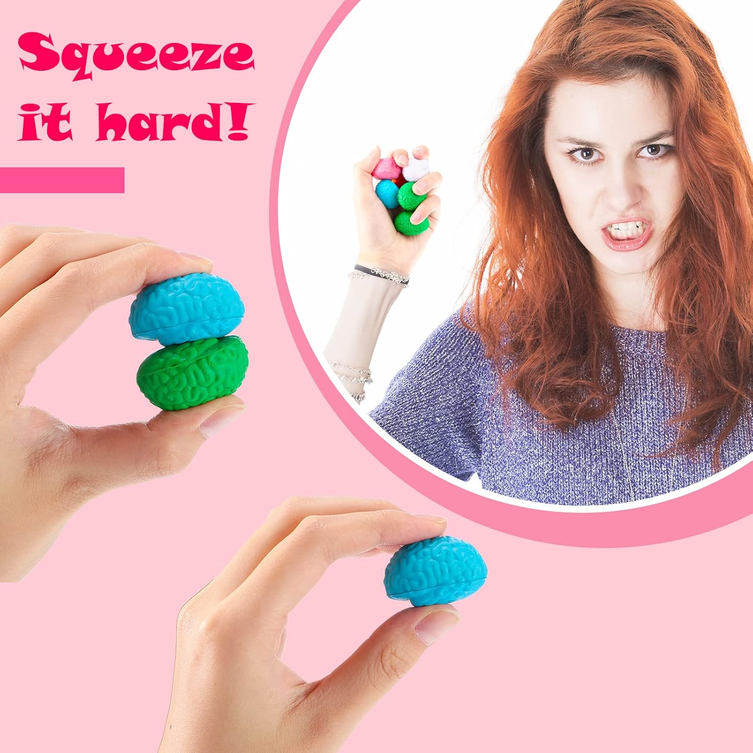 Civaner 60 Pcs Brain Stress Ball Bulk Squishy Brain Shaped Stress Toy PU Hand Muscle Exercise Pressure Ball for Adult Improving Grip Object Recognition Halloween Decoration Prop Party Favor