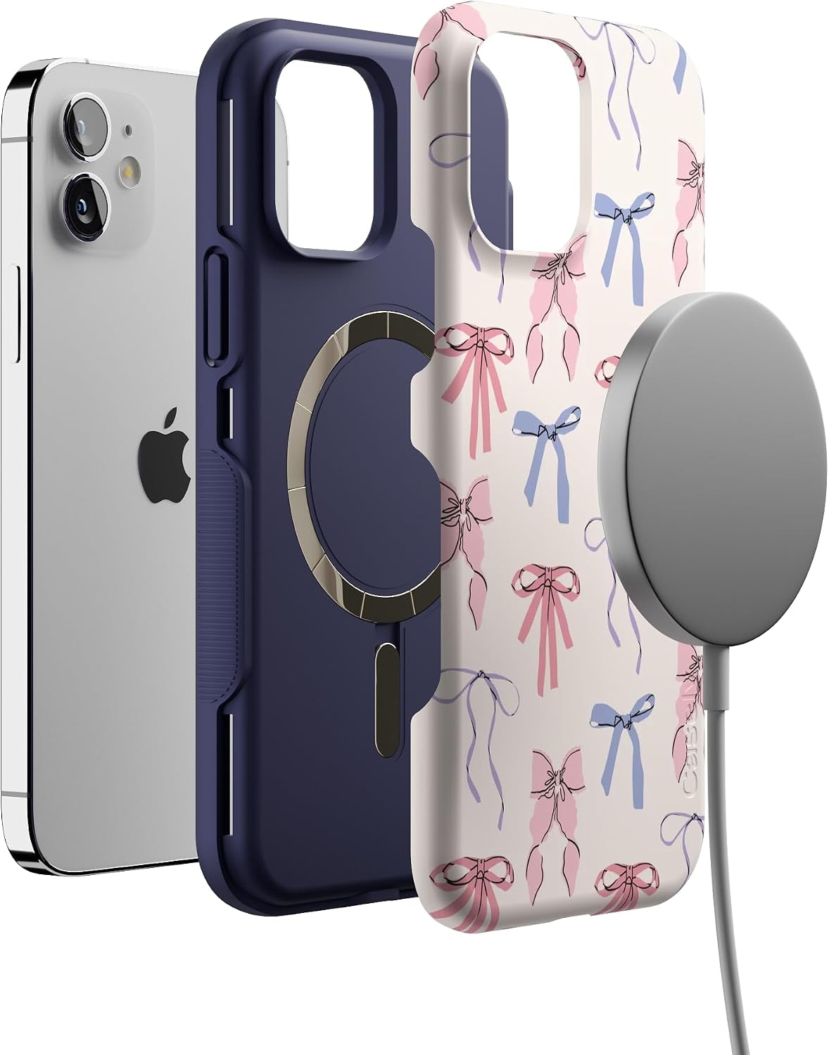 Casely iPhone 12/12 Pro Case | Coquette Girlie | Pastel Bows | Bold Protective Design | Compatible with MagSafe
