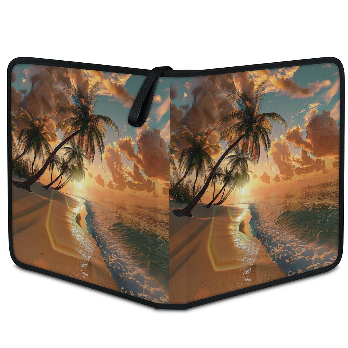 Raccoglitore per carte collezionabili con 4 tasche, motivo palma hawaiana, con maniche rimovibili, impermeabile, con cerniera, 50 pagine, capacità 400 carte