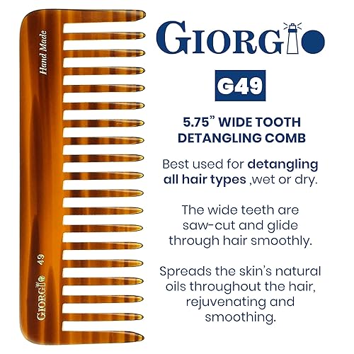 Miniatura 2 de Giorgio G49 - Peine desenredante grande de 5.75 pulgadas, dientes anchos para cabello grueso y rizado, peine desenredante de pelo largo para húmedo