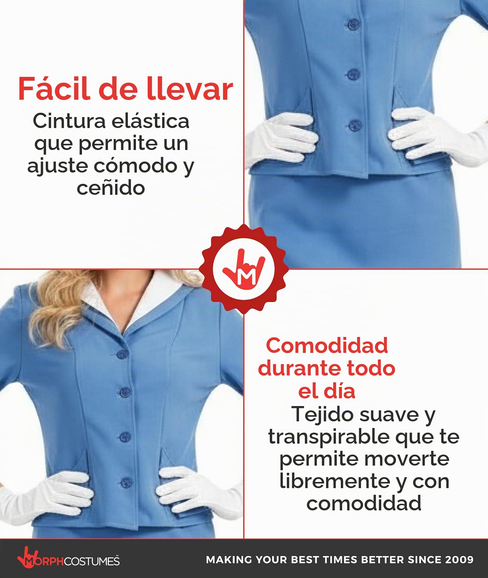 Fun Shack Disfraz Azafata Mujer, Disfraz Tripulante Halloween Mujer | Falda, Chaqueta Azul, Pechera de Camisa, Sombrero & Guantes, Perfecto para Halloween, Ideal para Disfrazarse
