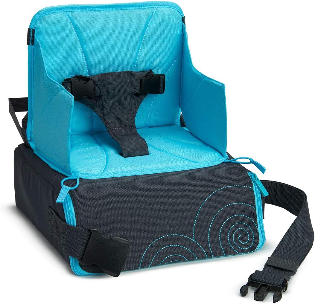 Munchkin Brica® GoBoost Travel Booster Seat, portable travel booster seat, 3-point harness system, infant/baby/toddler/kids, Blue