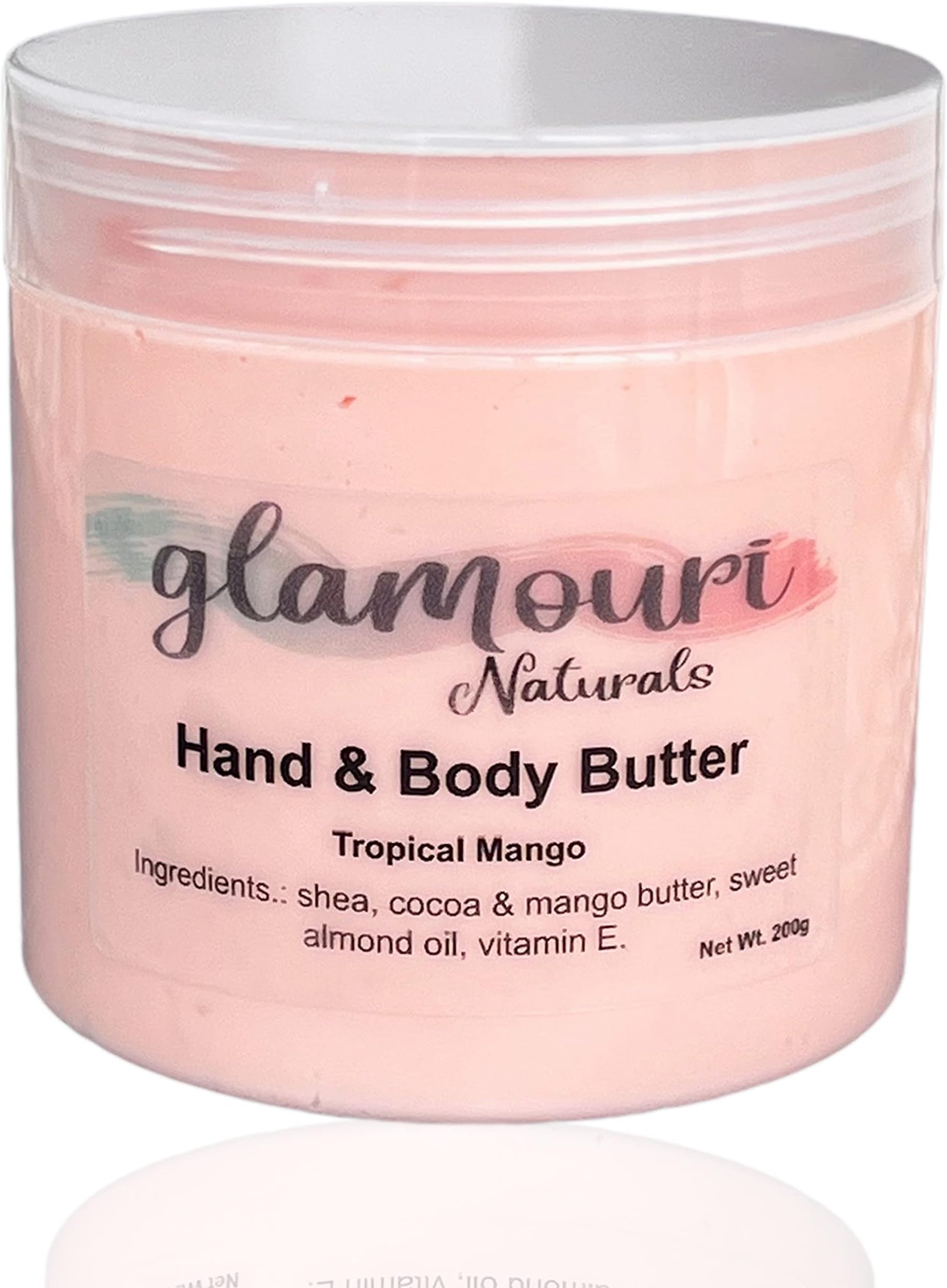 100% NATURAL & Luxurious Body Butter made of anti-oxidants (Vitamin E, Mango, Shea & Cocoa Butters). Mixed with nourishing Sweet Almond Oil. (Mango, 200g)
