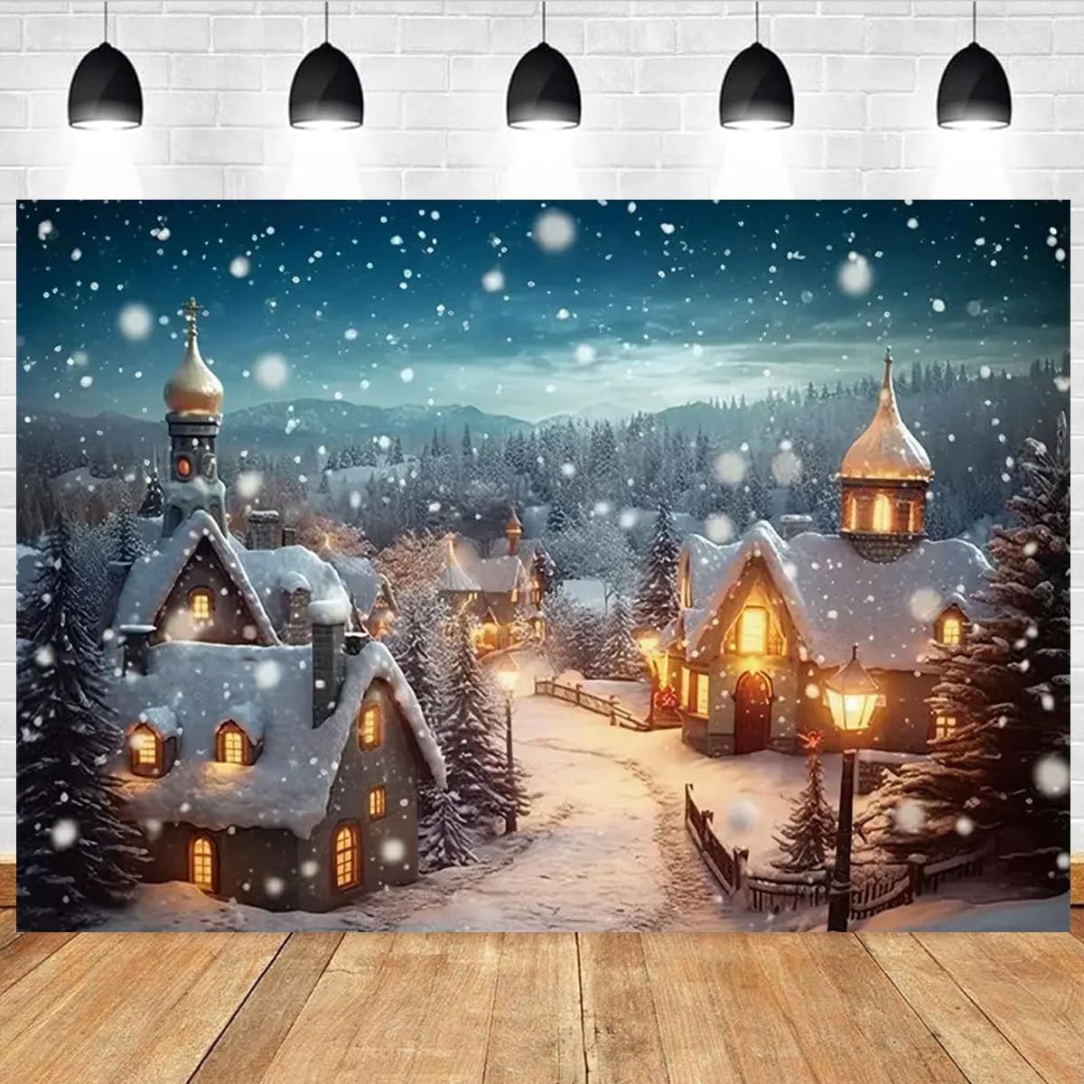 Winter Snow Town Village Christmas Backdrop Christmas Tree Xmas Family
