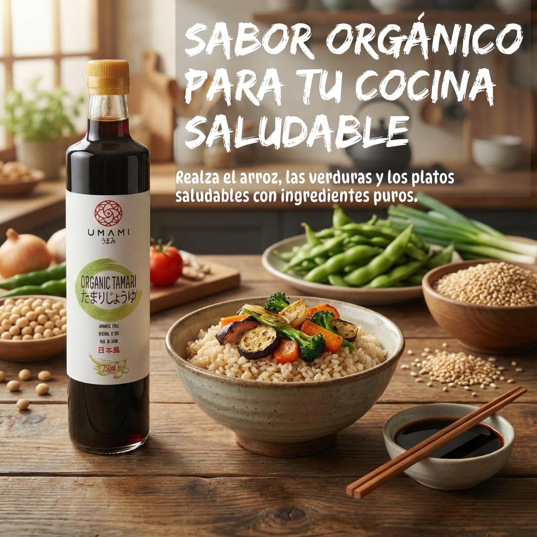 Umami Salsa de Soja Tamari Ecológica 750ml Sin Gluten Fermentación Artesanal Kioke Japón