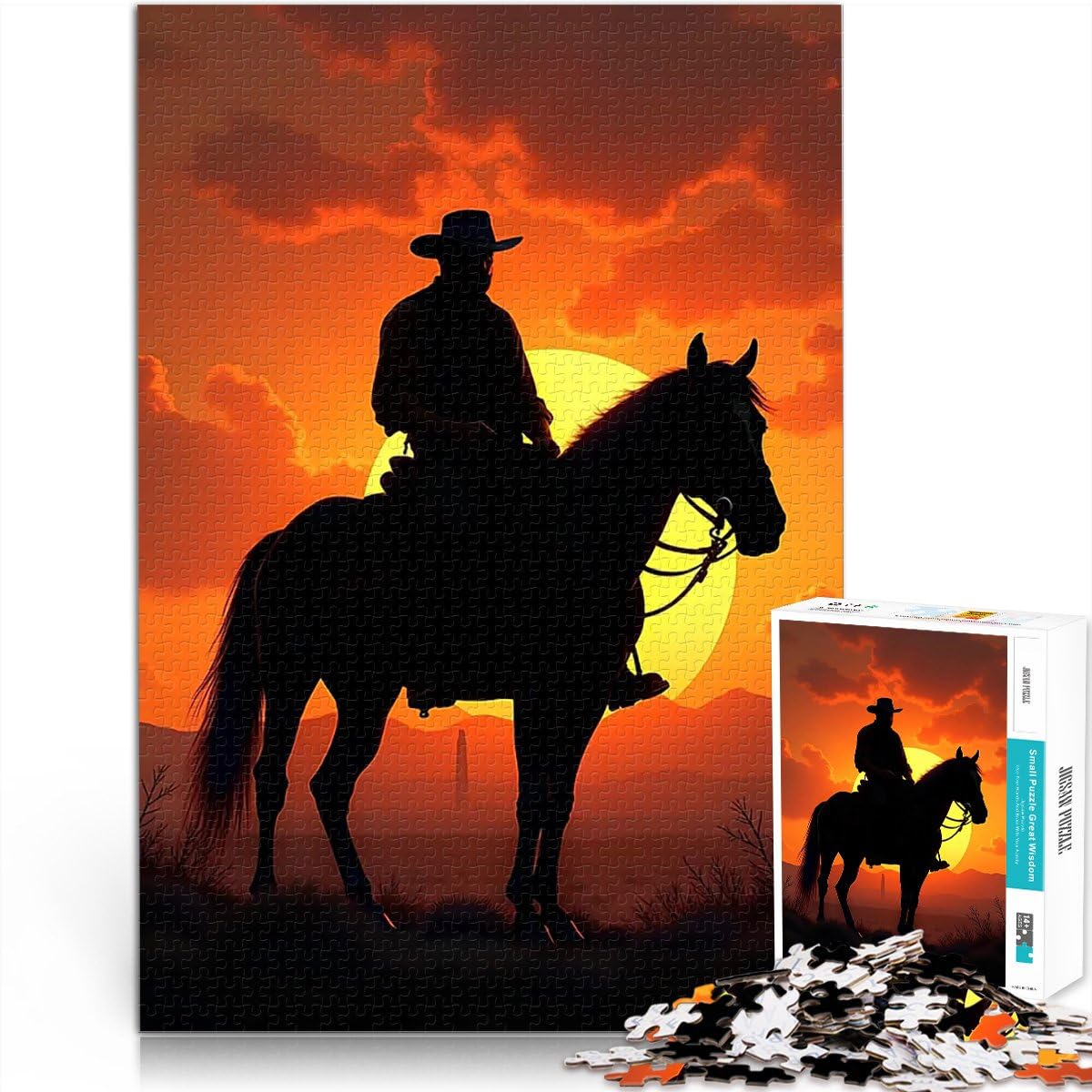1000 teenager Pieces Jigsaw Puzzle Rider Silhouette at Sunset Analyse und Logik Verbessern Sie das Gedächtnis52x38cm — image 1