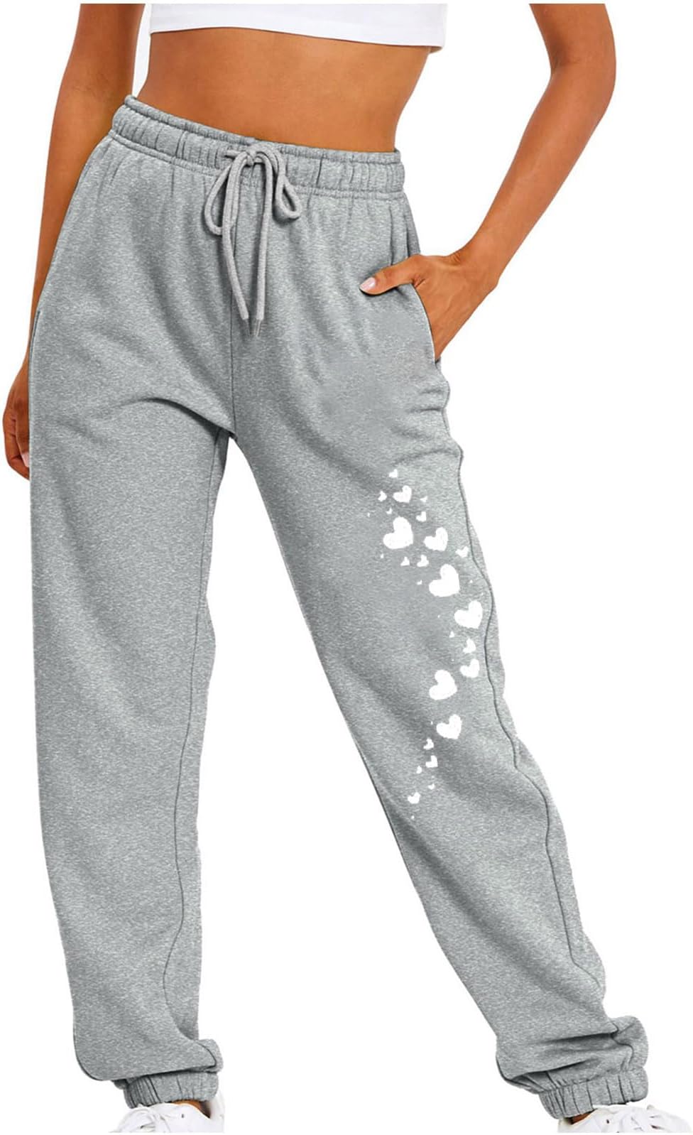 Tracksuit Bottoms Fleece Joggers Sweatpants with Pockets, Thick Women Tapered Leg Active Pants School Trousers Loose fit Tracksuit Bottoms Running Trousers Summer Pants for Women Casual Wide Leg