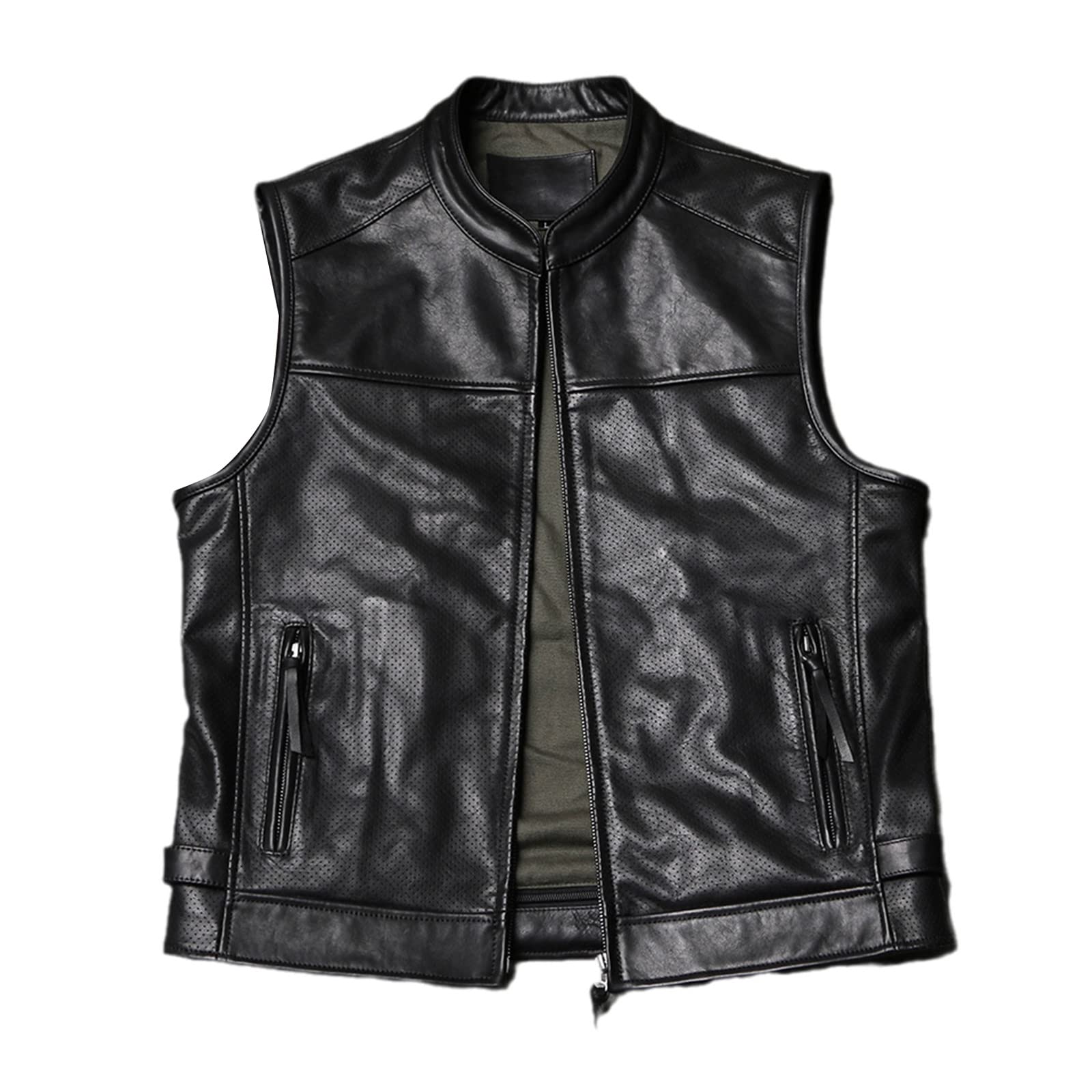 Chaleco de cuero para hombre chaleco de motocicleta sin mangas de piel 8