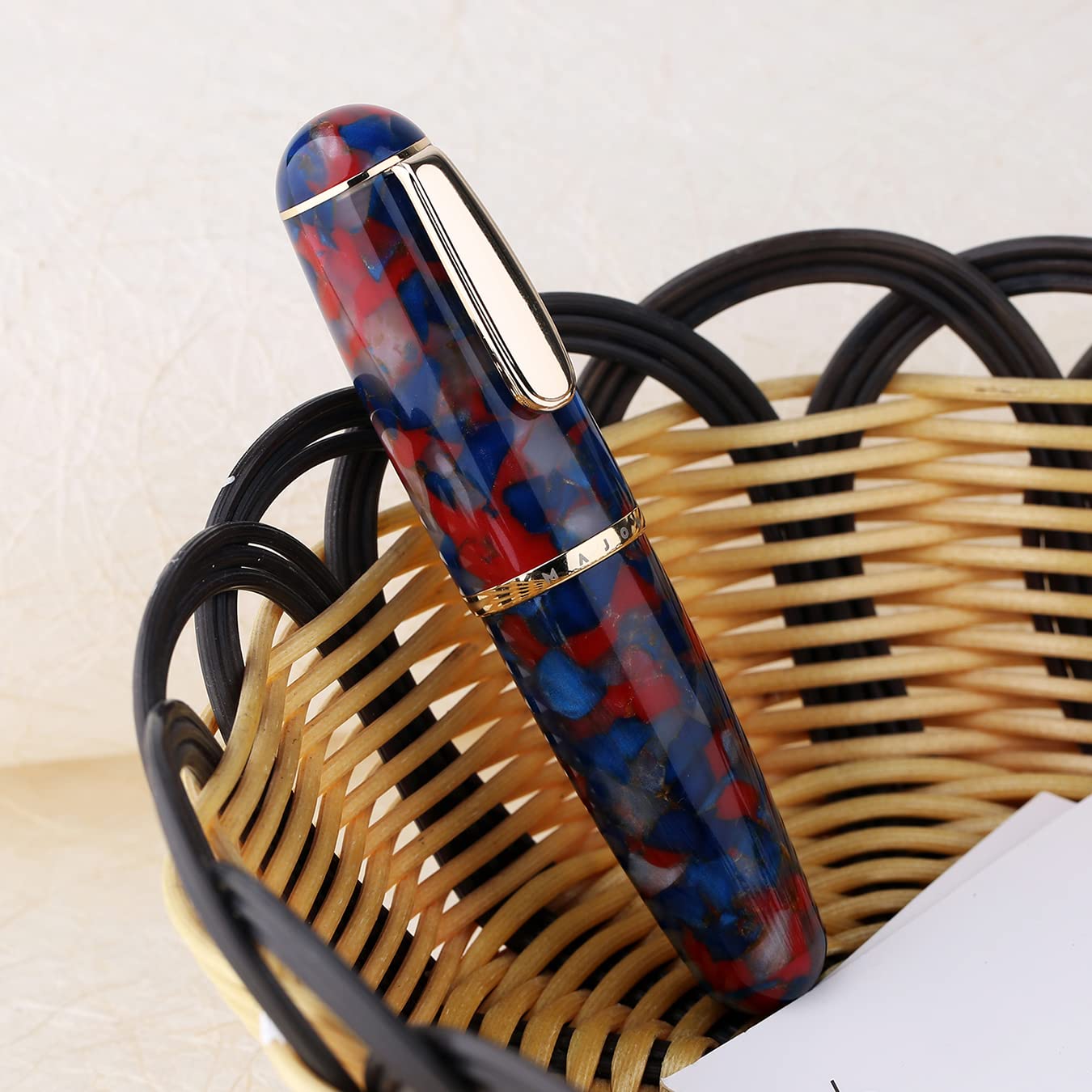 erofa Majohn Q1 Mini pluma estilográfica de punta extrafina, acrílico rojo y azul, tamaño bolsillo, bolígrafo corto de viaje con caja