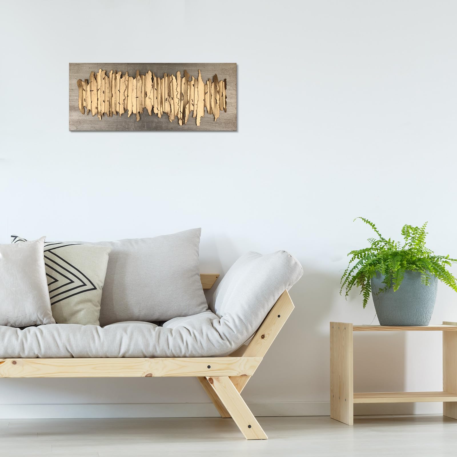 Pelopy Gold and Silver Wall Art Decor 27.5x11.4 Inch Modern Abstract Metal Home Wall Hanging Sculpture for Living Room Bedroom Artwork Hotel