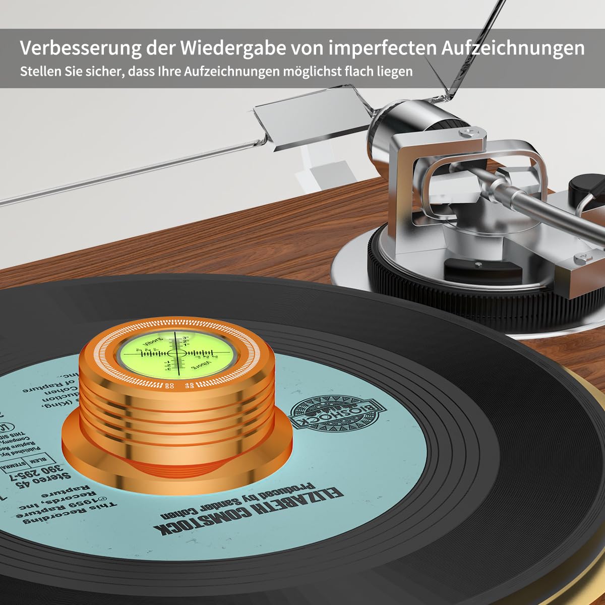 Viborg Golden 50HZ Pince à disque 3 en 1 avec libellule réglable LP vinyle Disque rotatif stable compensé pour vibrations Diamètre 77 mm Hauteur 33 mm