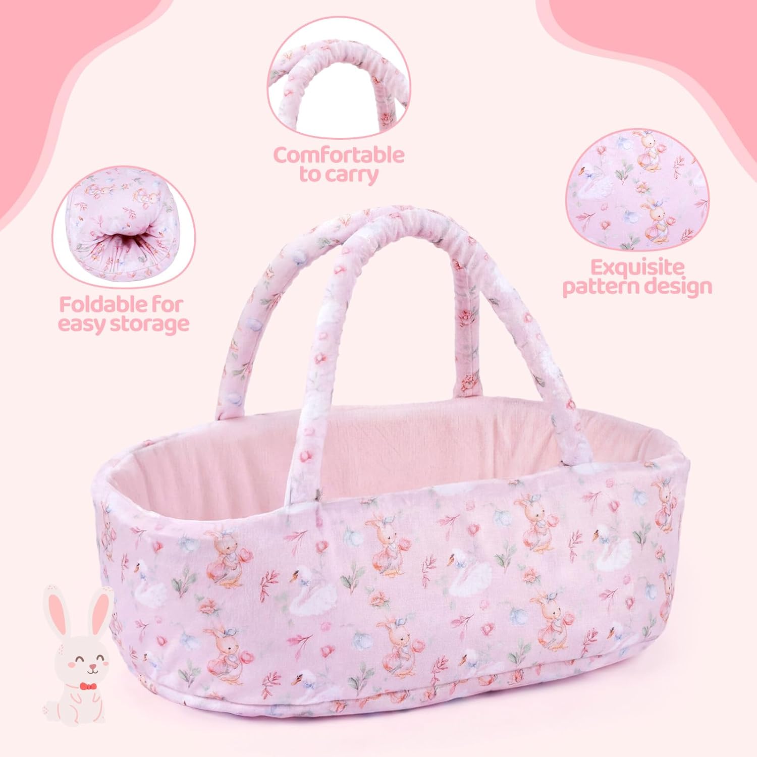 BABESIDE 8 Pcs Baby Doll Clothes Set with Bassinet for 12-15 Inch Dolls, Cute Bunny Baby Doll Clothes and Accessories Toy, Feeding Bottle – Babydoll Accessories for Gilrs